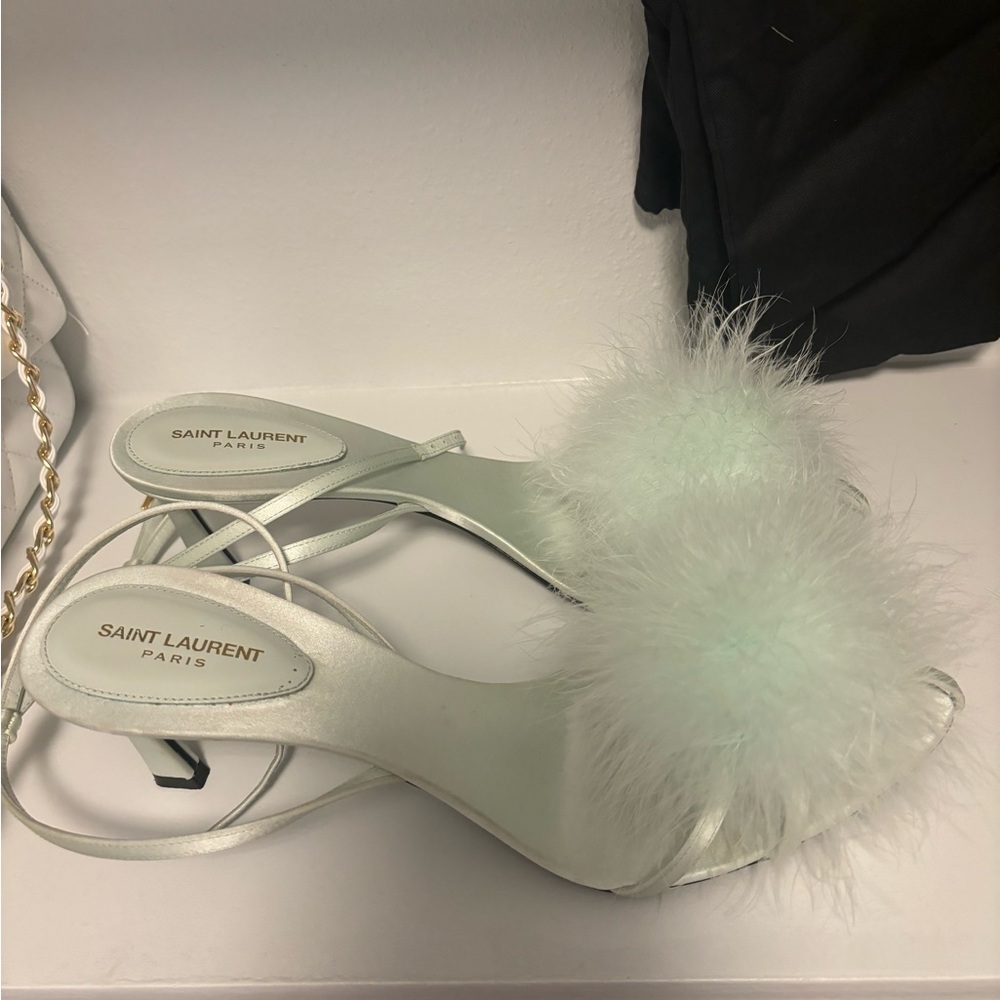 Saint Laurent mint Heeled Shoes with Feather Accents SIZE 41 but fit size 9!